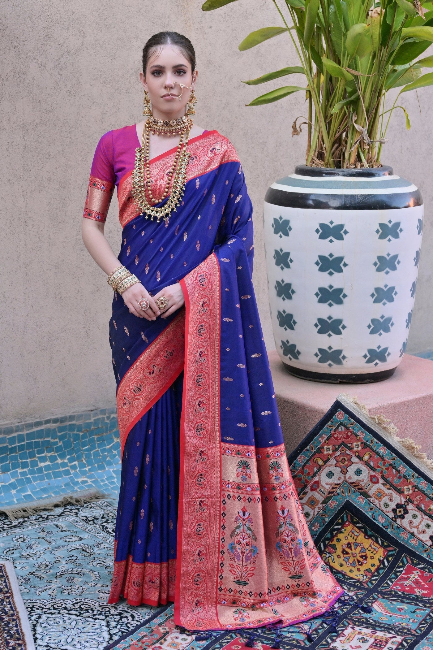 Admiral Blue Zari Woven Paithani Saree