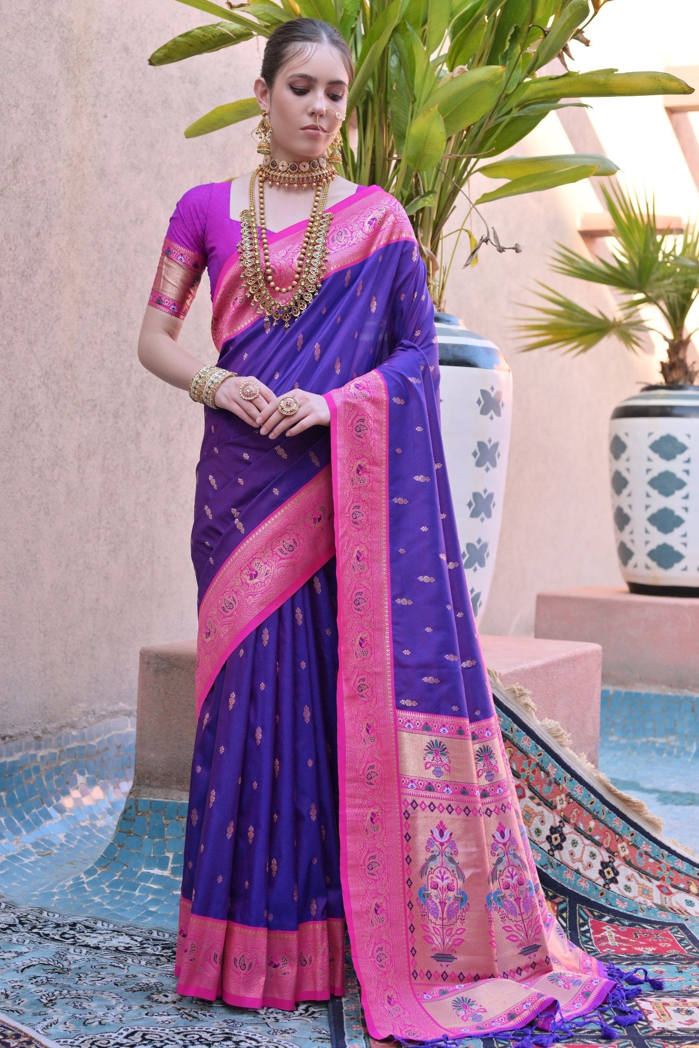 Grape Purple Zari Woven Paithani Saree