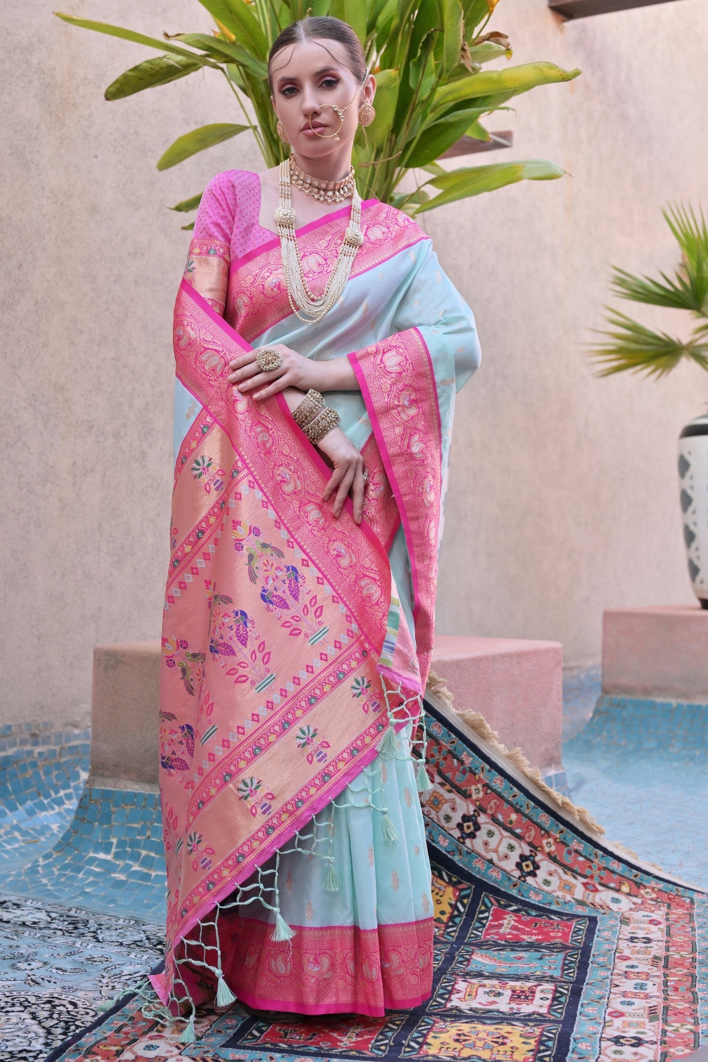 Light Blue Zari Woven Paithani Saree