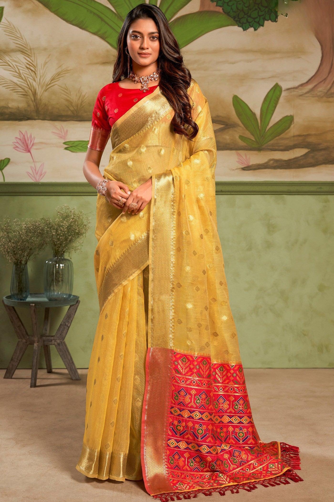 Tussock Yellow Banarasi Tissue Silk Saree