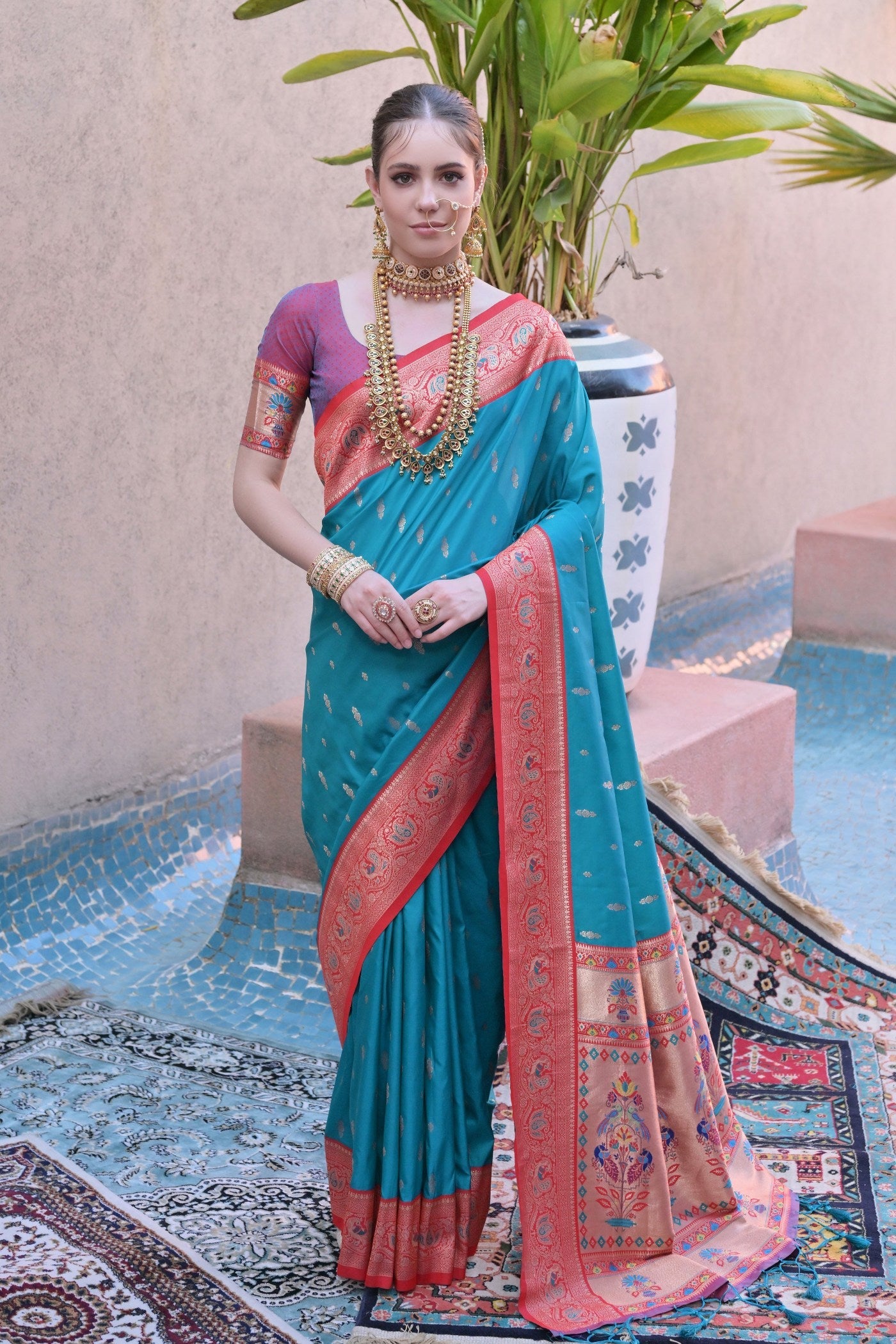 Capri Blue Zari Woven Paithani Saree