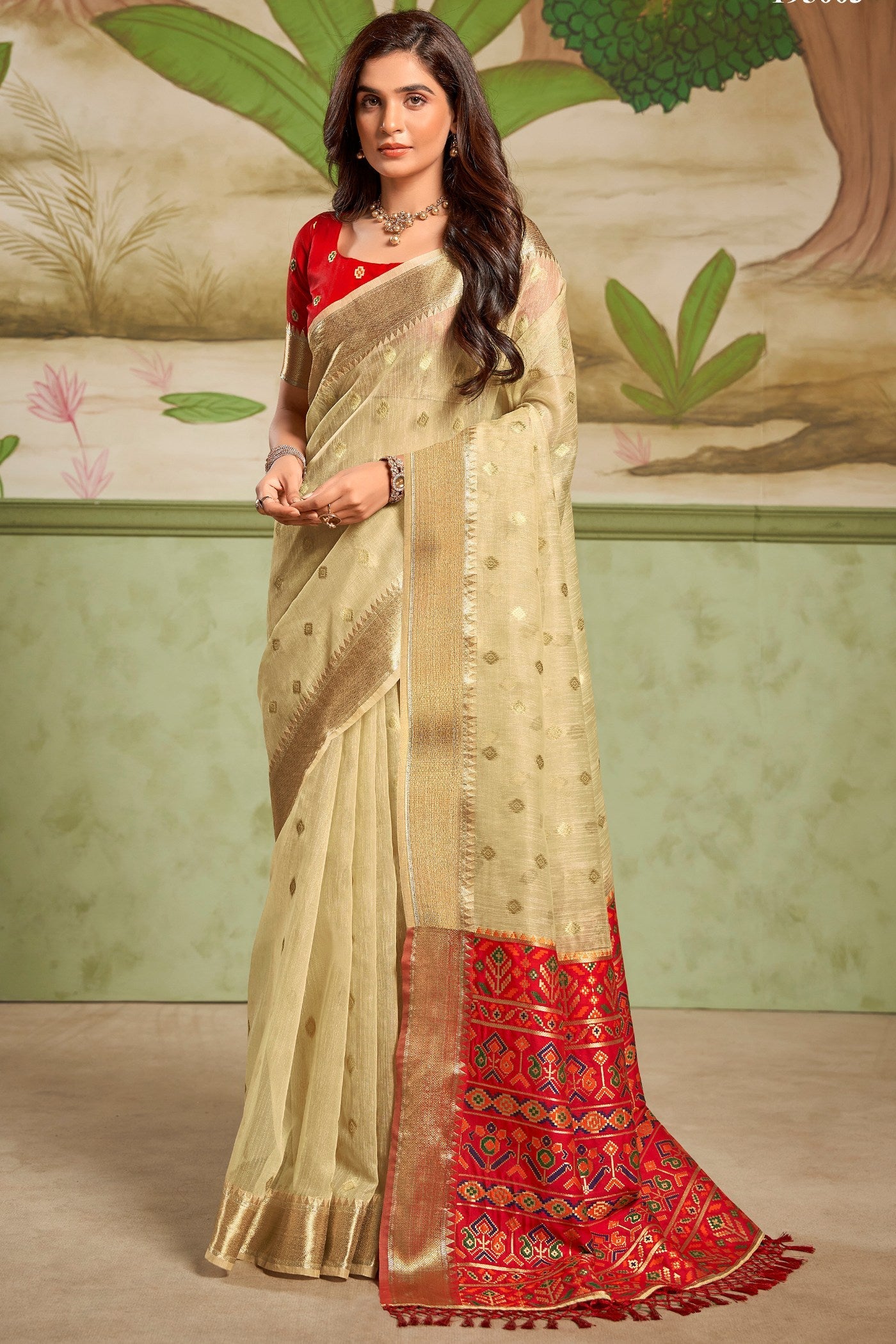 Tumbleweed Cream Banarasi Tissue Silk Saree