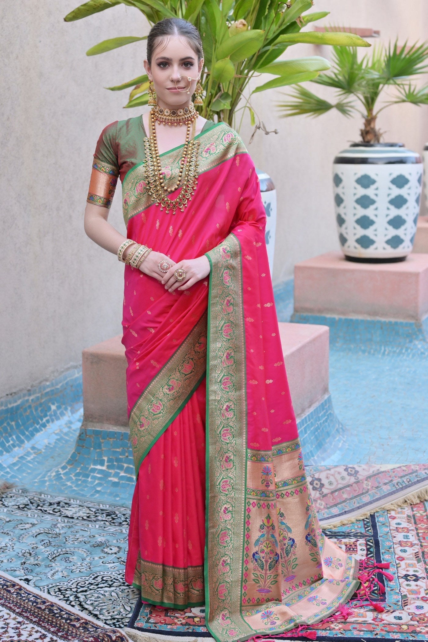 Shocking Pink Zari Woven Paithani Saree