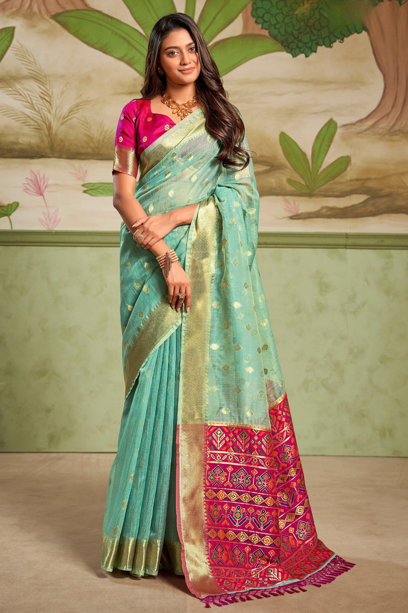 Hint Of Blue Banarasi Tissue Silk Saree