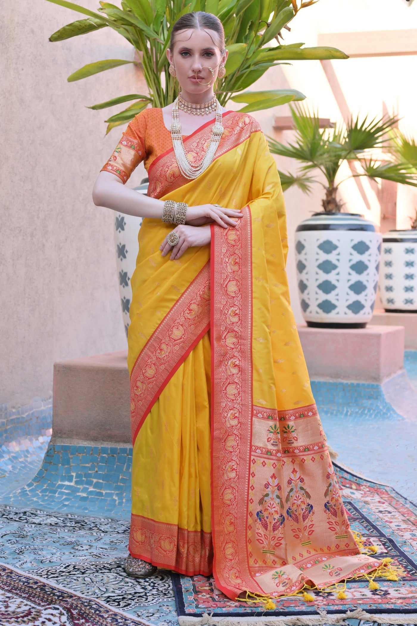 Cyber Yellow Zari Woven Paithani Saree