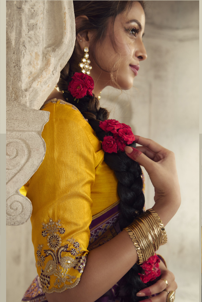 Livid Brown Purple Woven Organza Saree