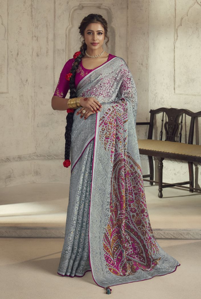 Soap Purple Woven Organza Saree