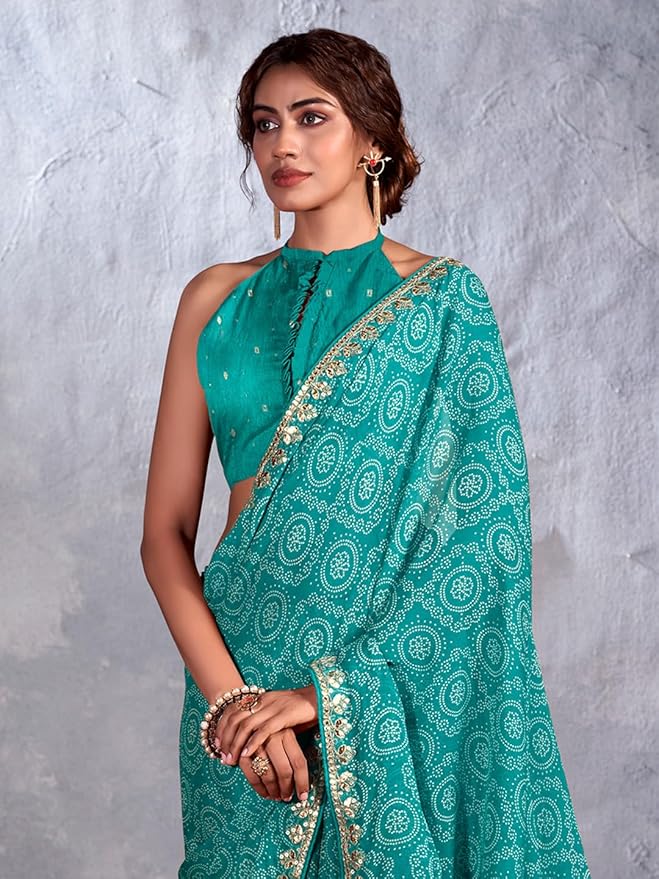 Winter Blue Designer Georgette Bandhani Saree