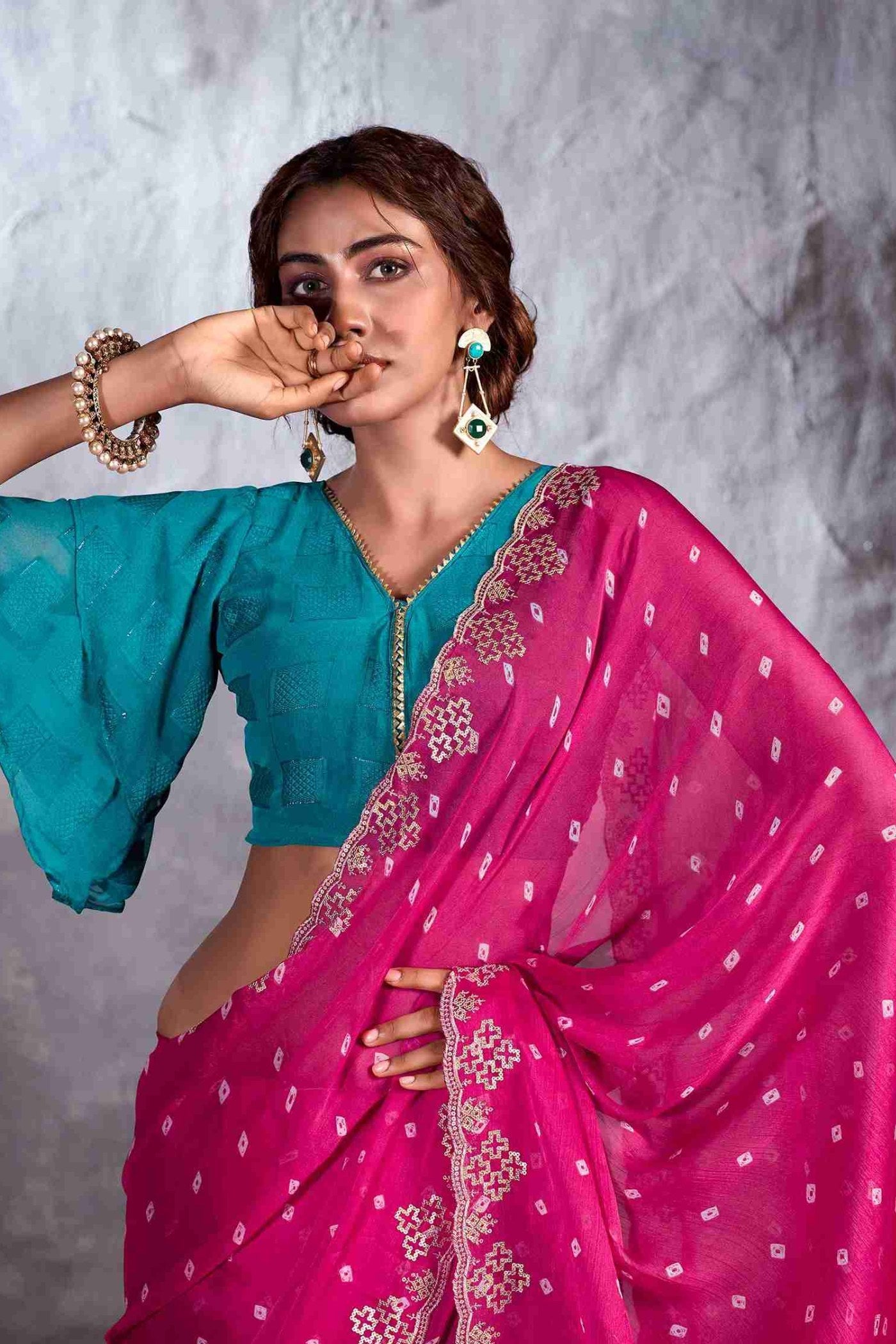 Rose Pink Designer Georgette Bandhani Saree