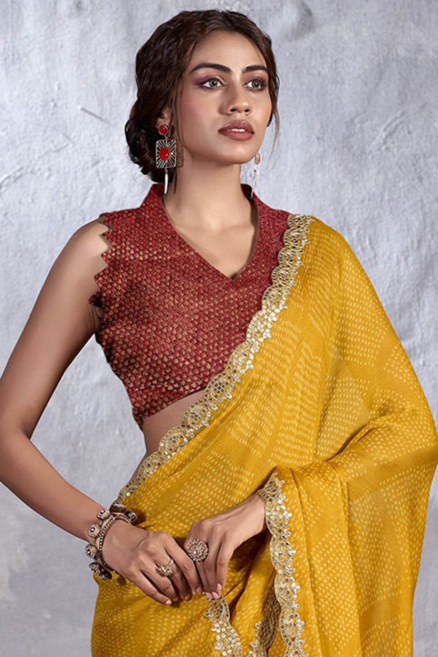 Sun Yellow Designer Georgette Bandhani Saree