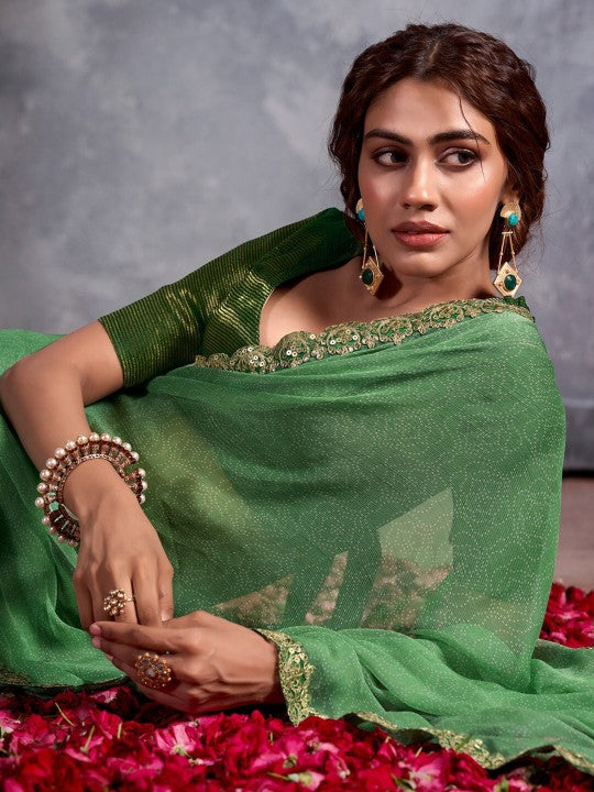 Pastel Green Designer Georgette Bandhani Saree