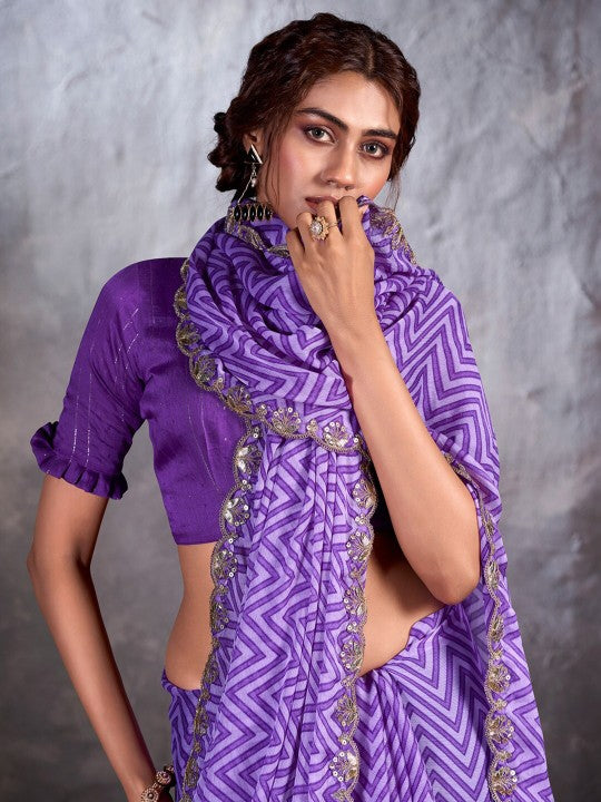 Lily Lavender Designer Georgette Bandhani Saree