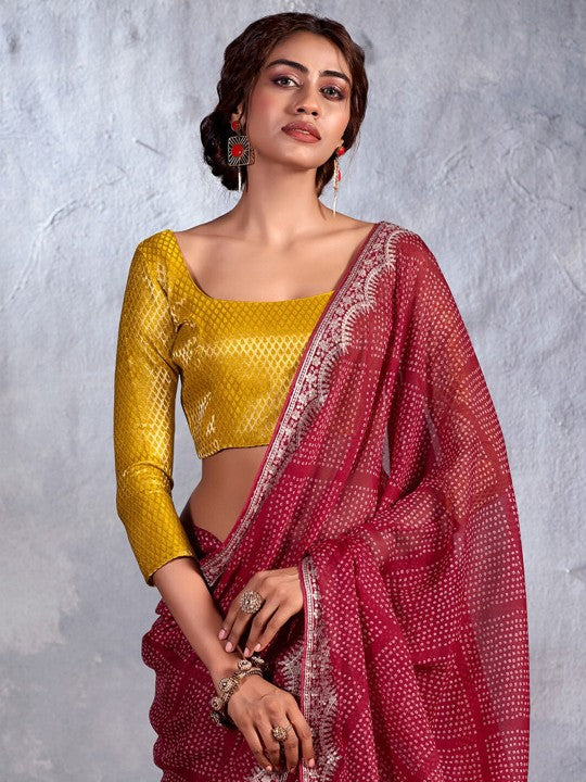 Tosca Maroon Designer Georgette Bandhani Saree