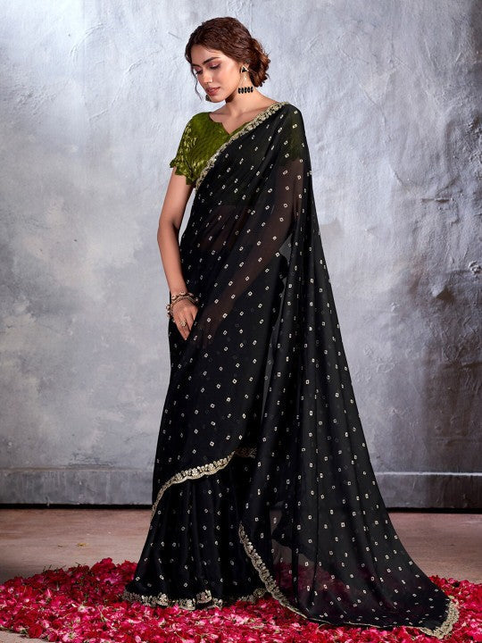 Rio Black Designer Georgette Bandhani Saree