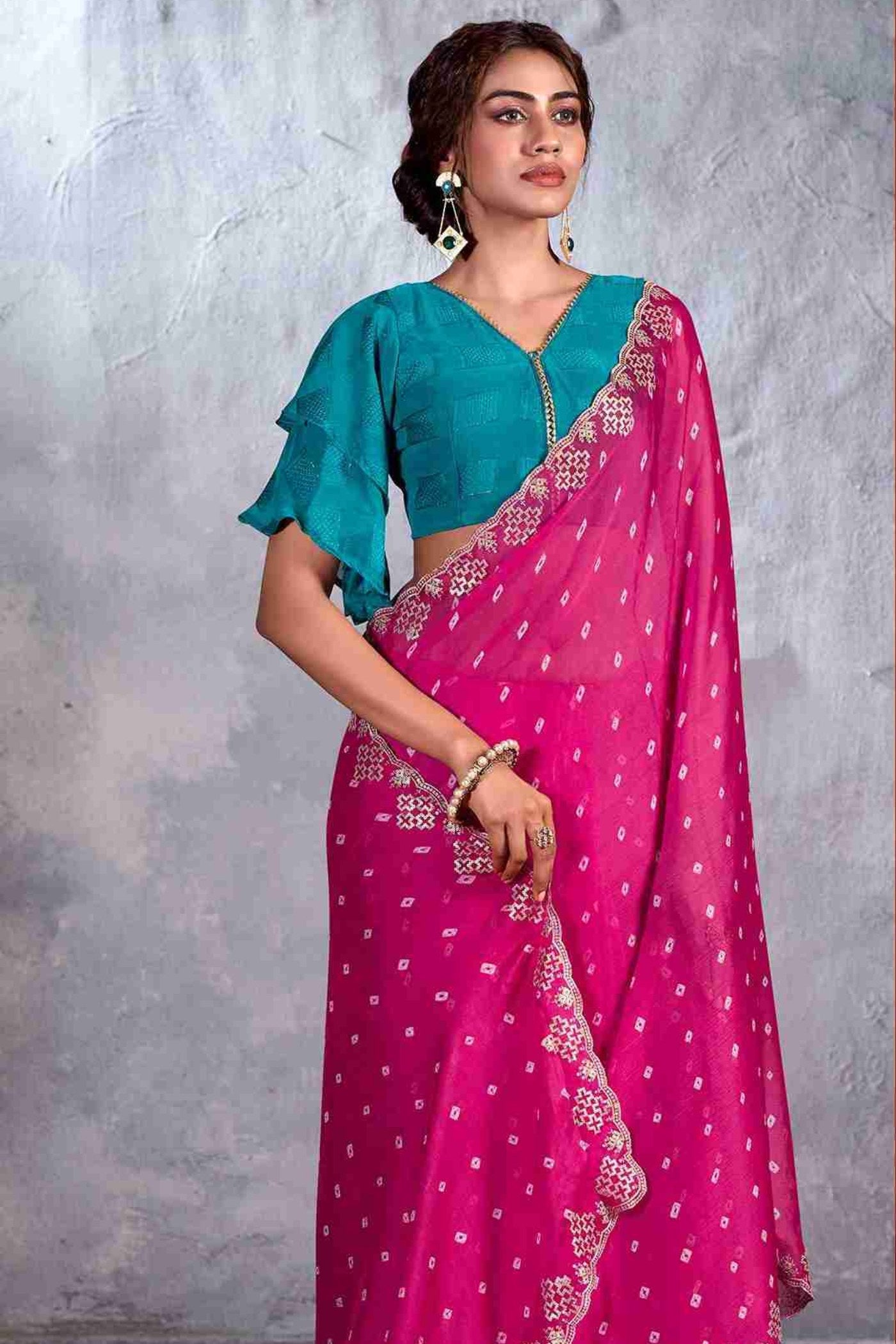 Rose Pink Designer Georgette Bandhani Saree