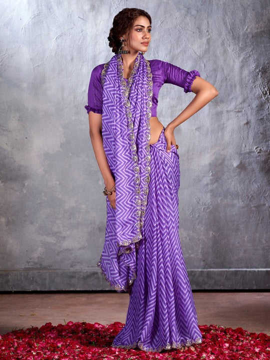 Lily Lavender Designer Georgette Bandhani Saree