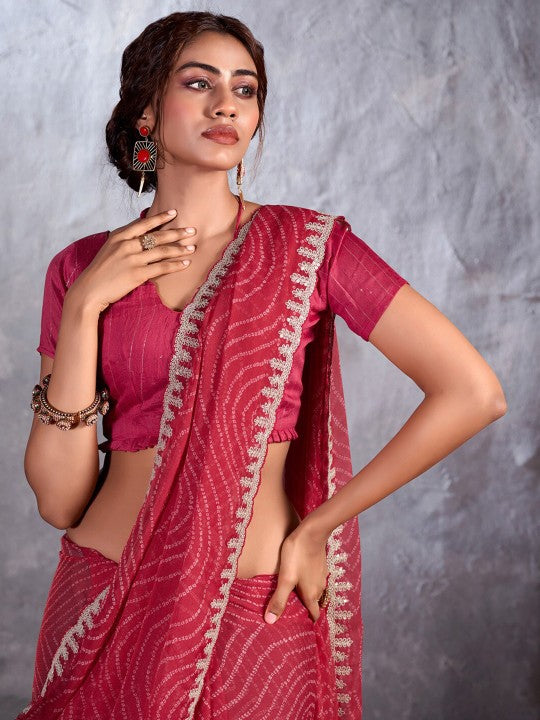 Cherry Pink Designer Georgette Bandhani Saree