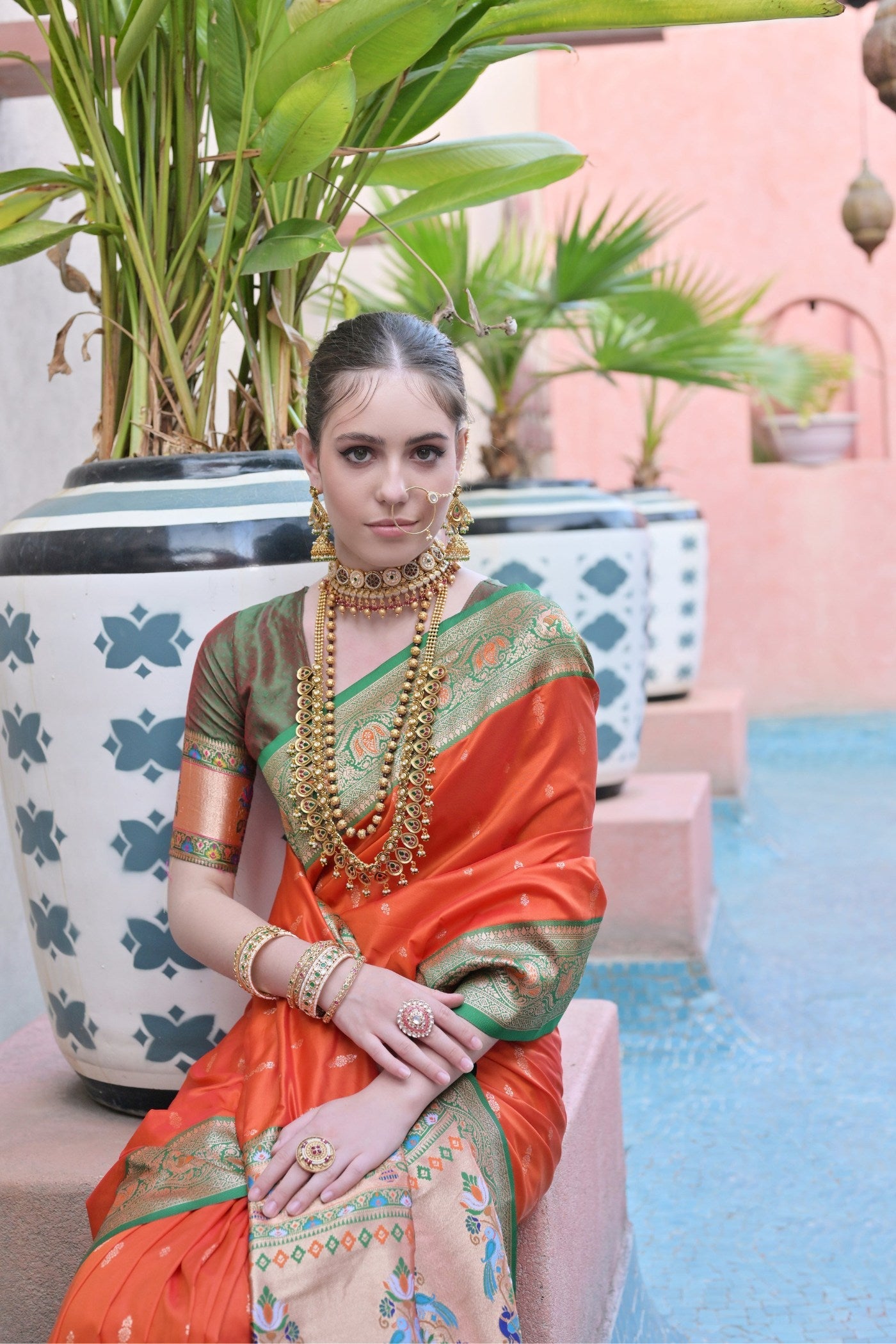 Dark Pupmkin Orange Zari Woven Paithani Saree