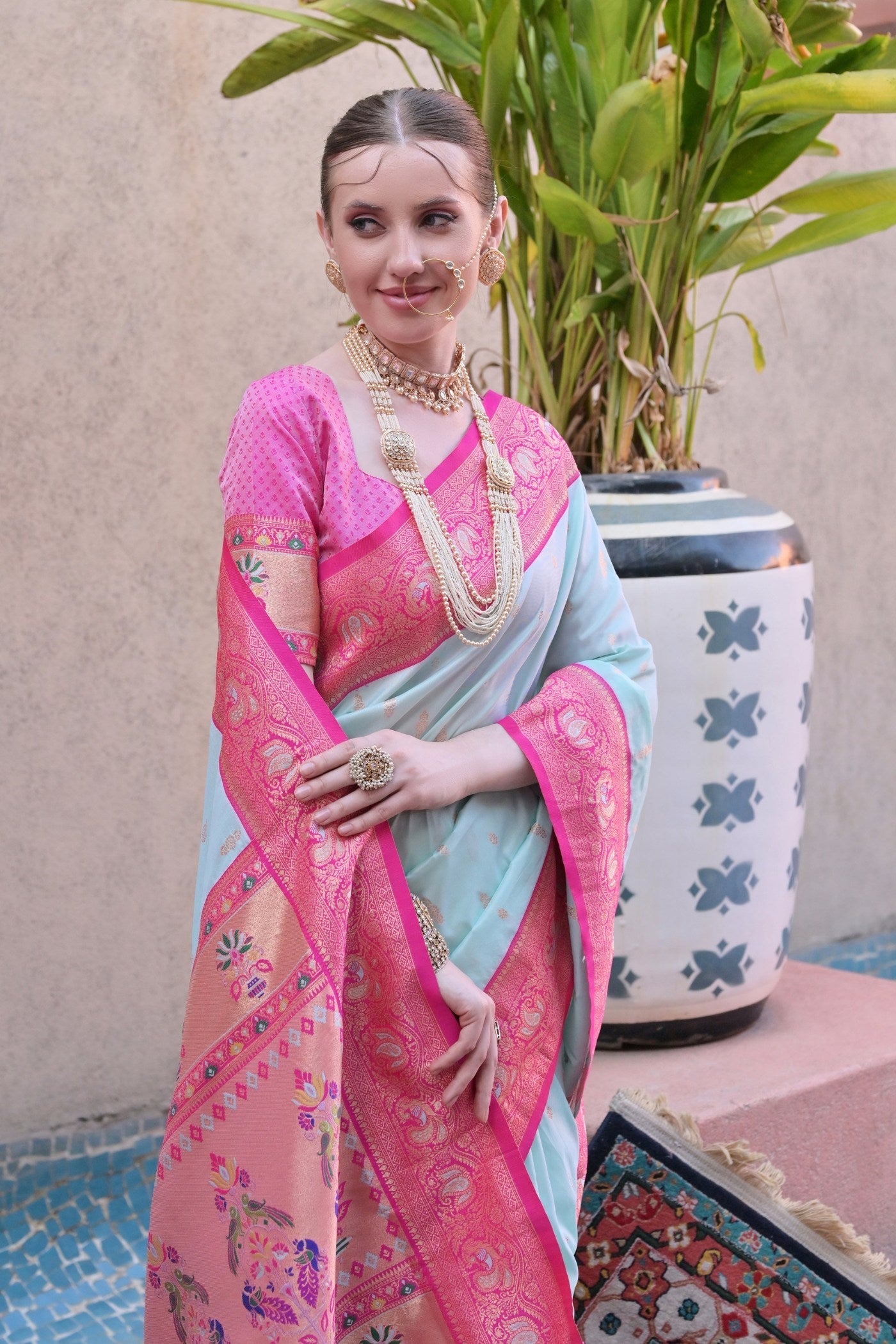 Light Blue Zari Woven Paithani Saree