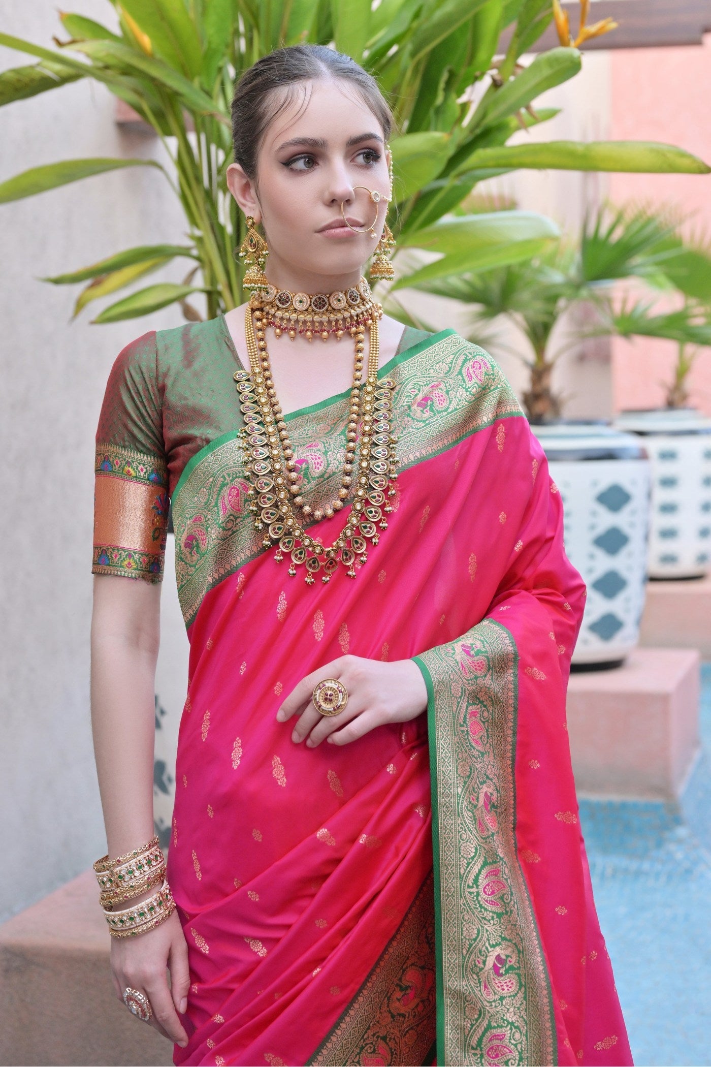 Shocking Pink Zari Woven Paithani Saree