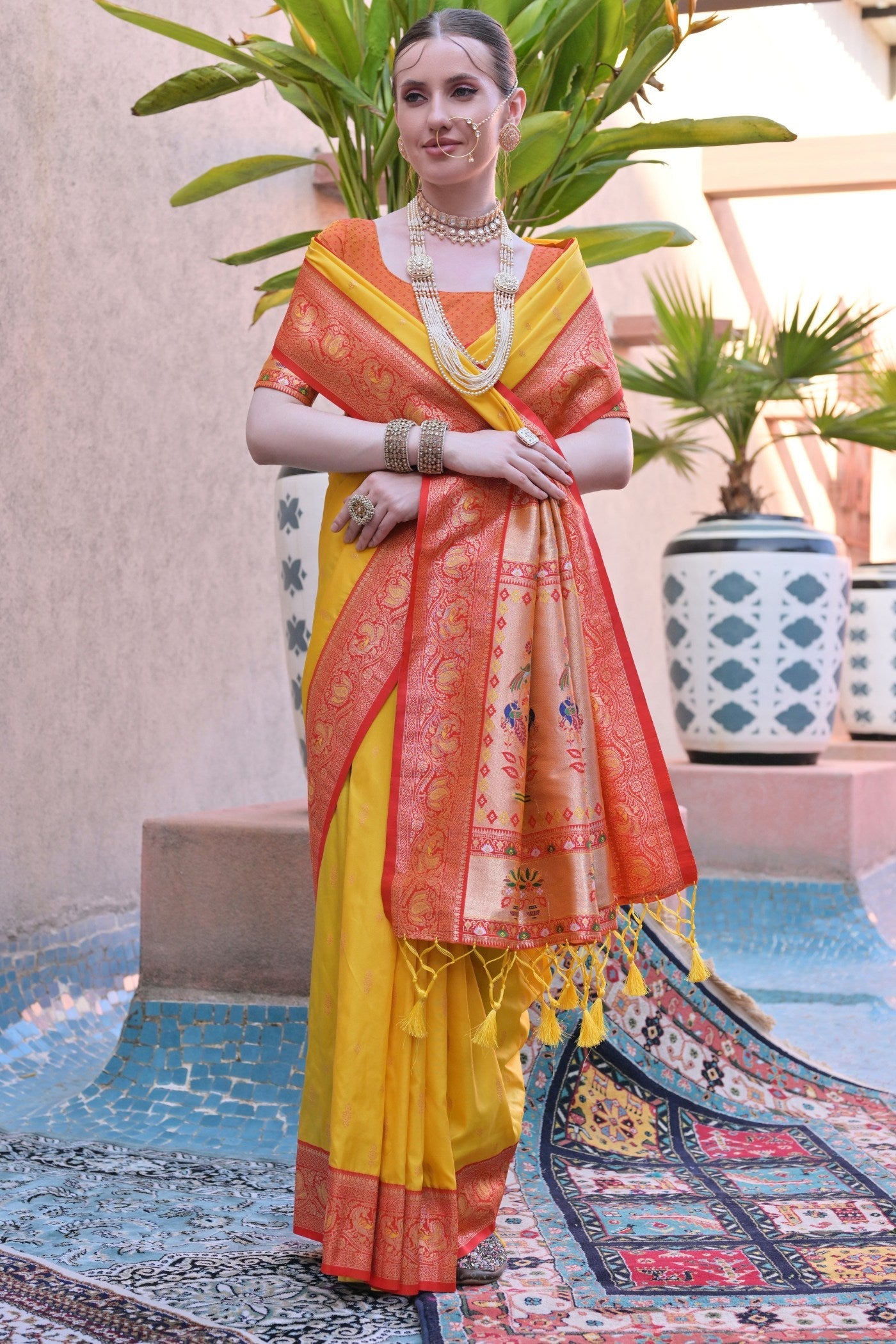 Cyber Yellow Zari Woven Paithani Saree