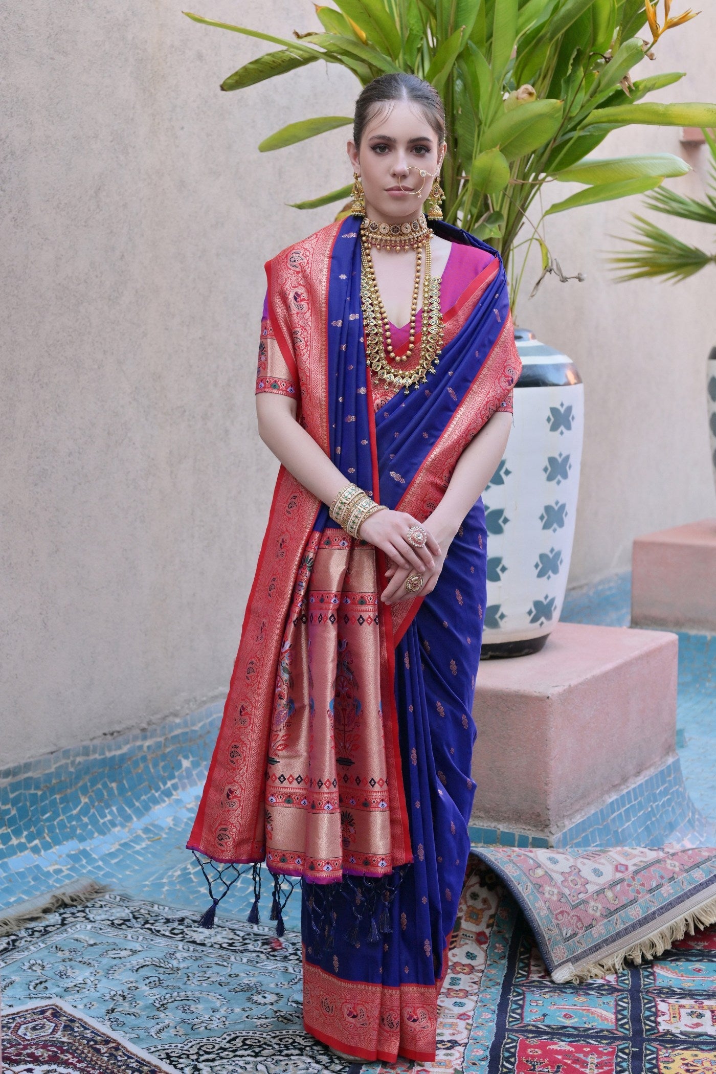 Admiral Blue Zari Woven Paithani Saree