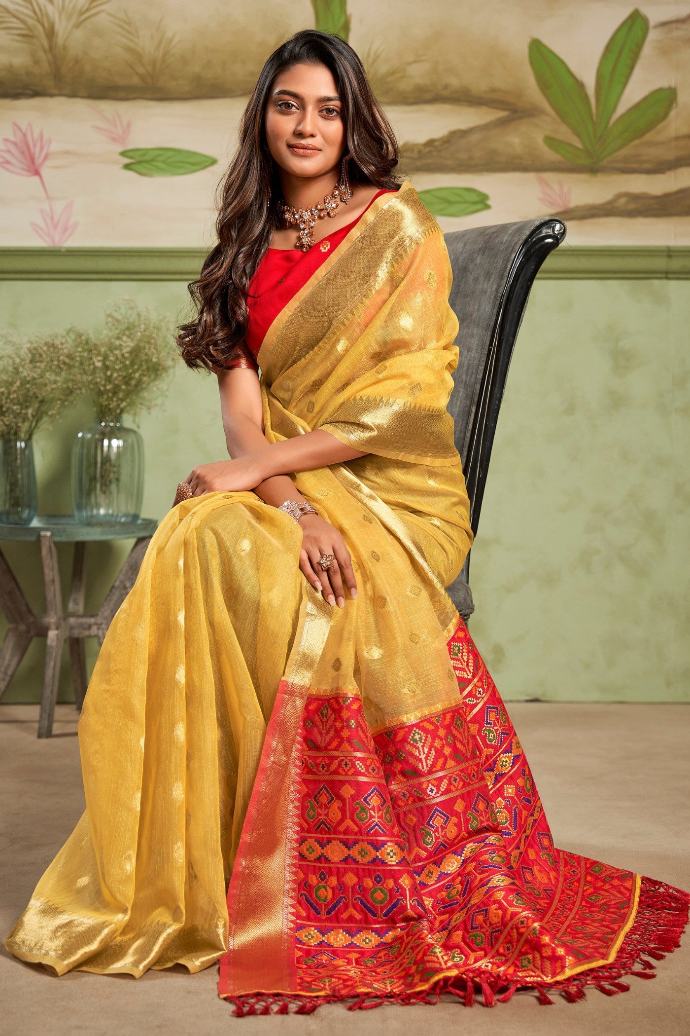 Tussock Yellow Banarasi Tissue Silk Saree