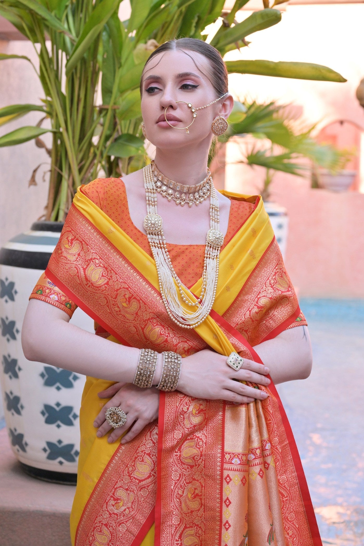 Cyber Yellow Zari Woven Paithani Saree