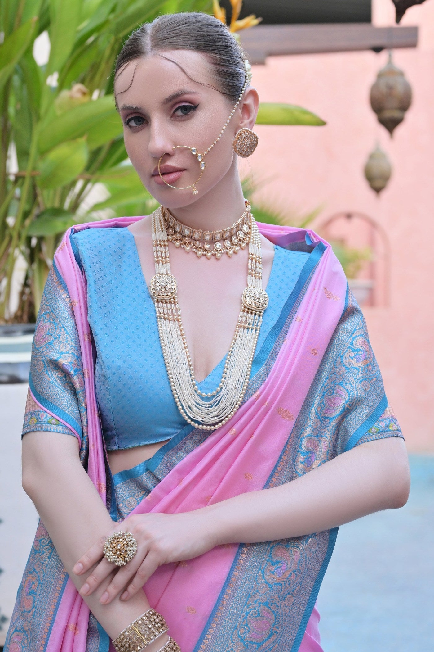 Glowing Lotus Pink Zari Woven Paithani Saree