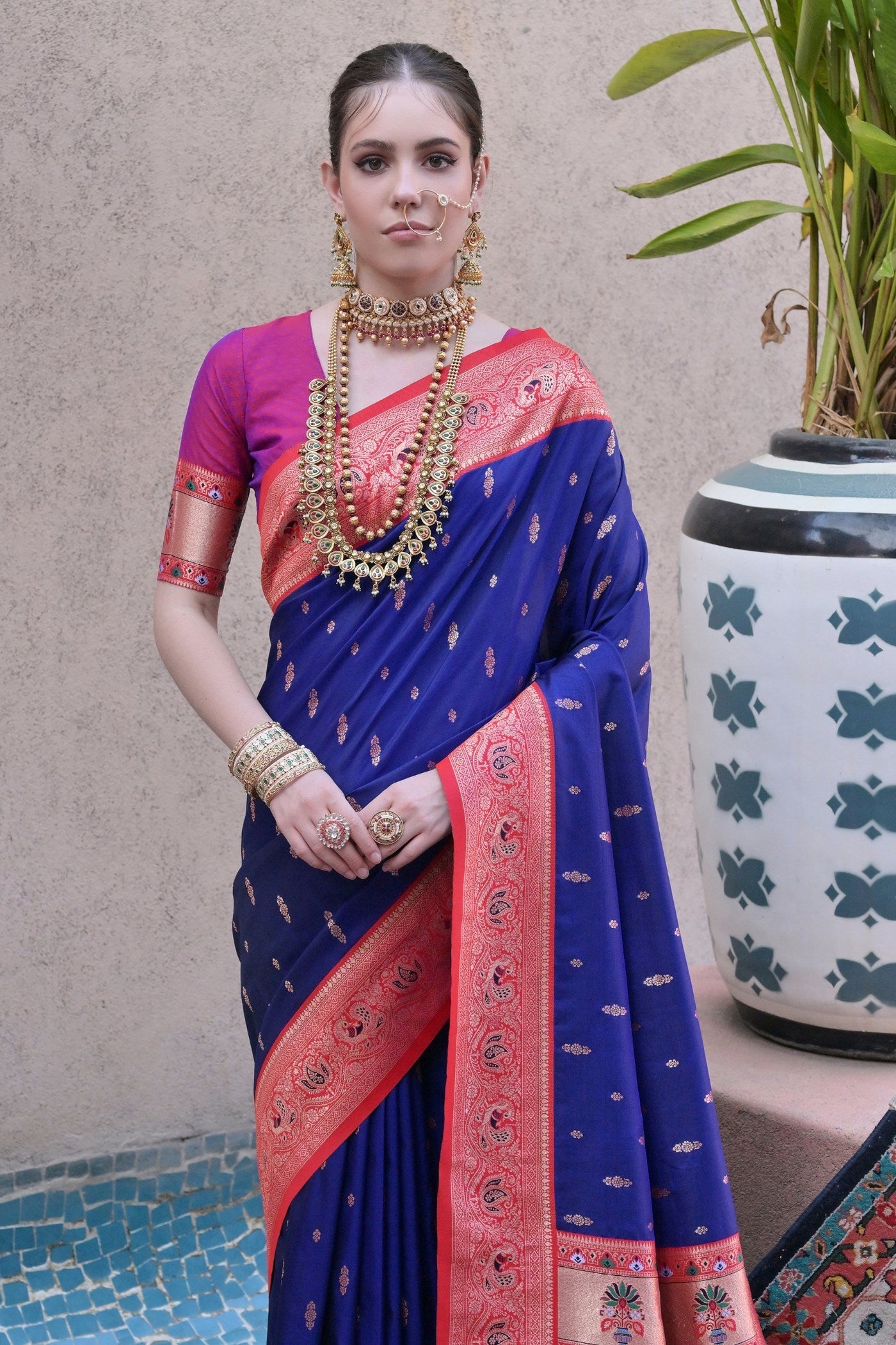 Admiral Blue Zari Woven Paithani Saree