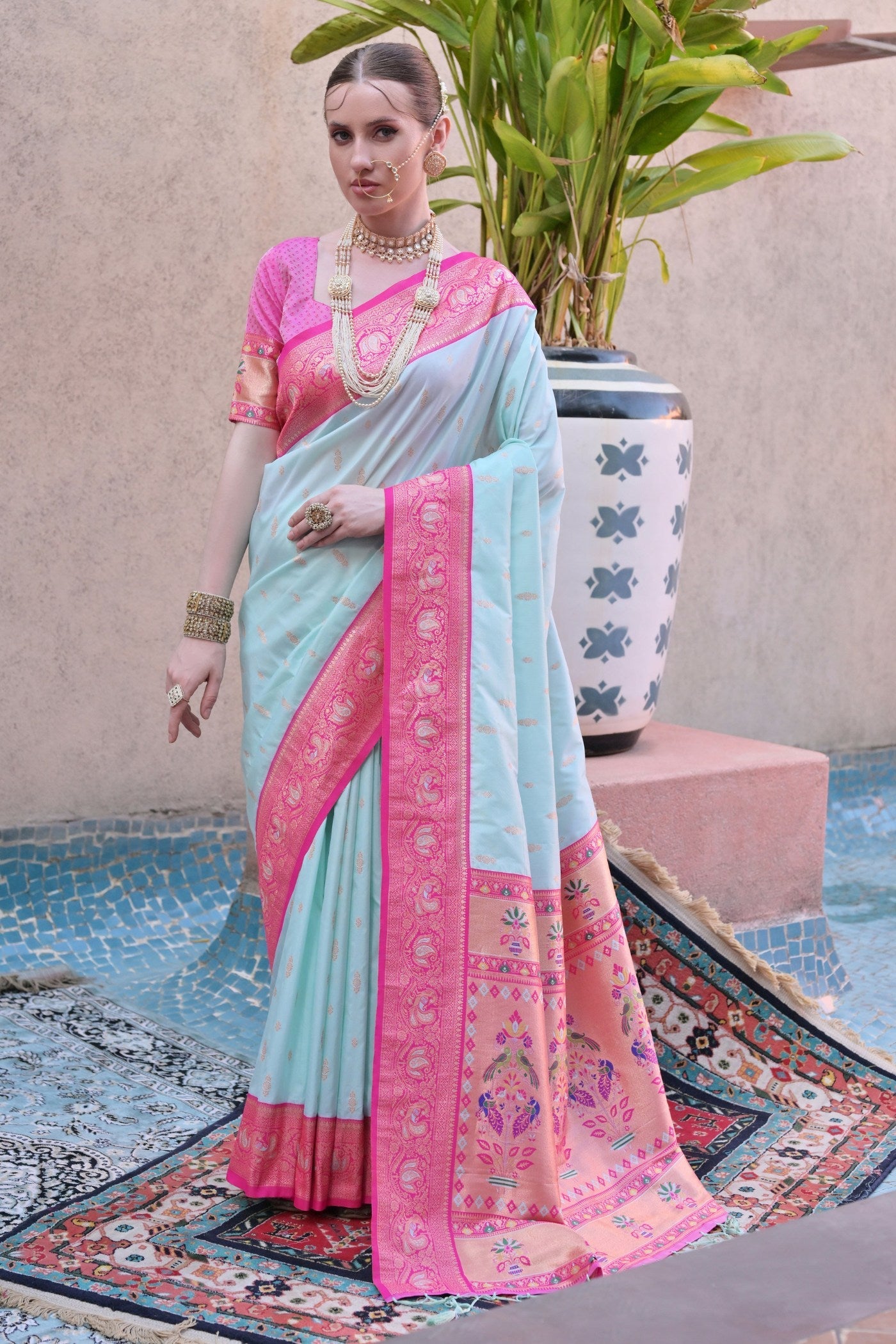 Light Blue Zari Woven Paithani Saree