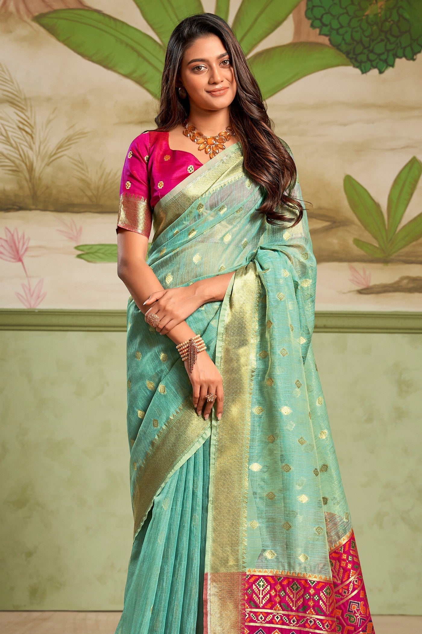 Hint Of Blue Banarasi Tissue Silk Saree