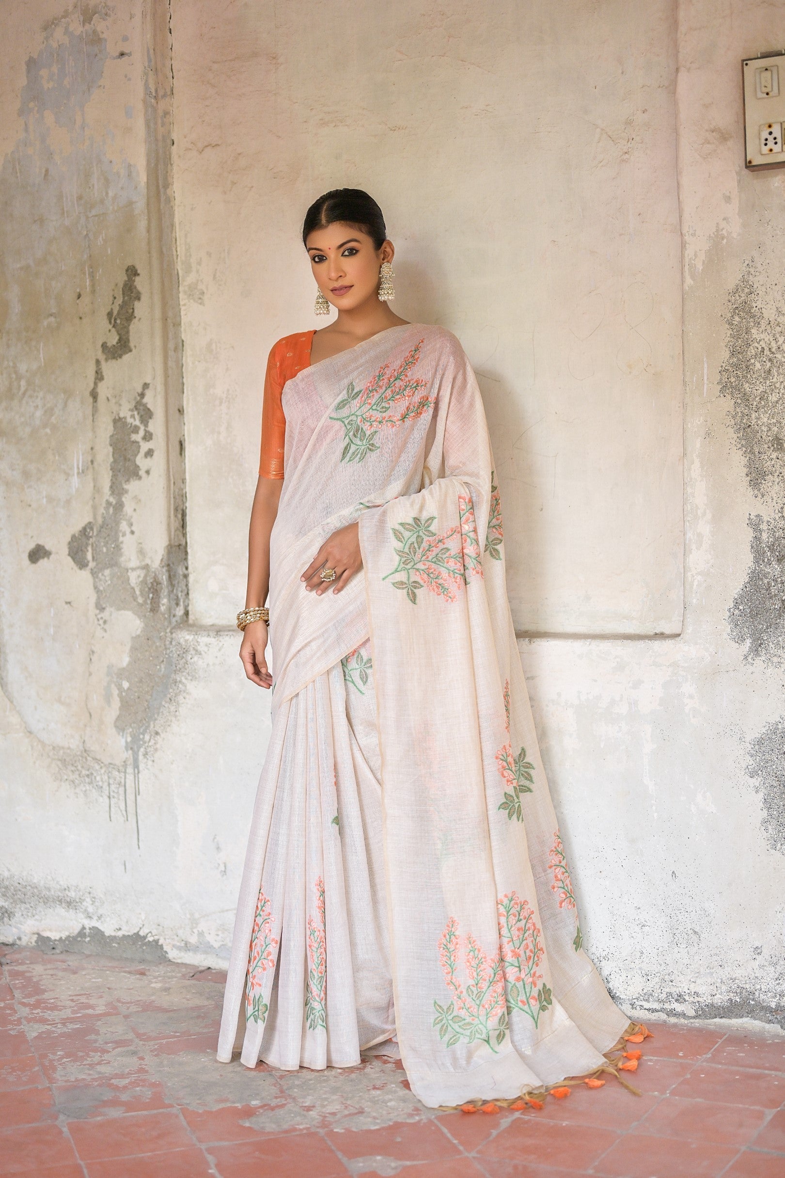 Wafer White Muga Cotton Woven Saree