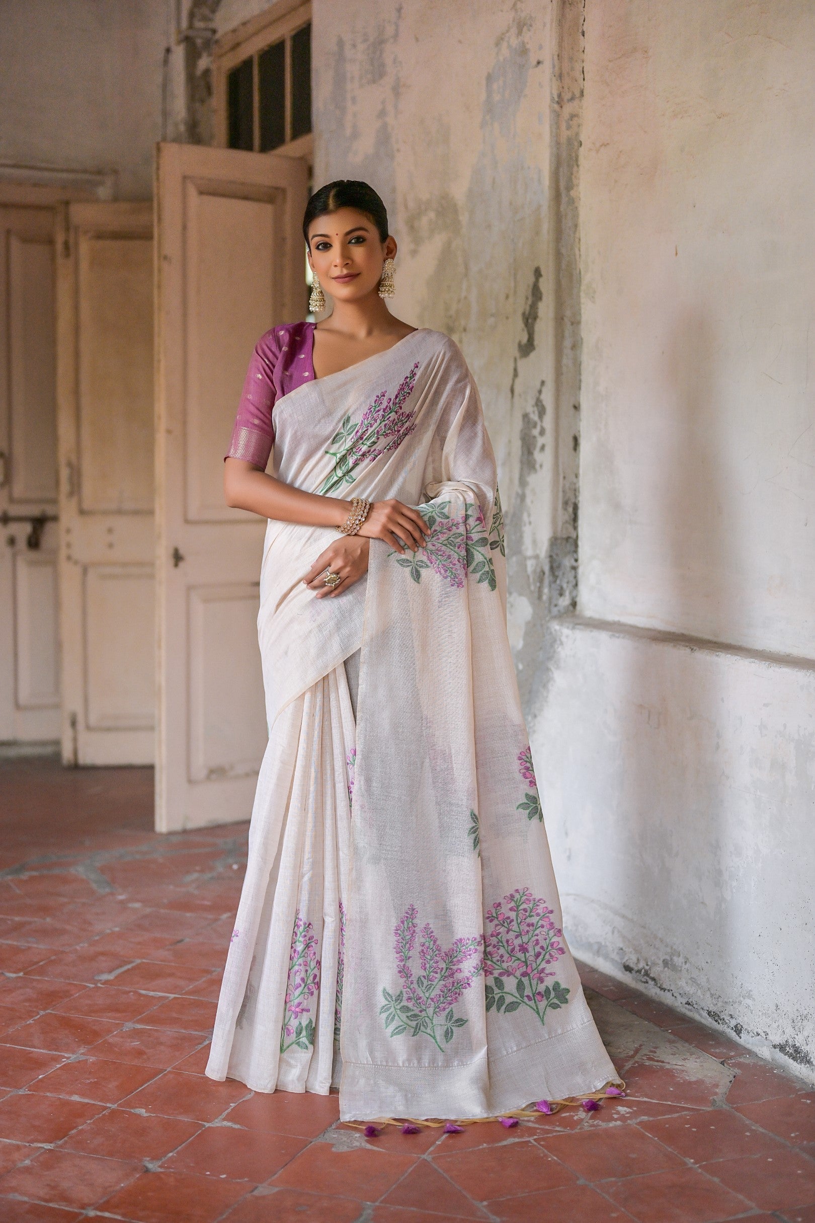 Whisper White Muga Cotton Woven Saree