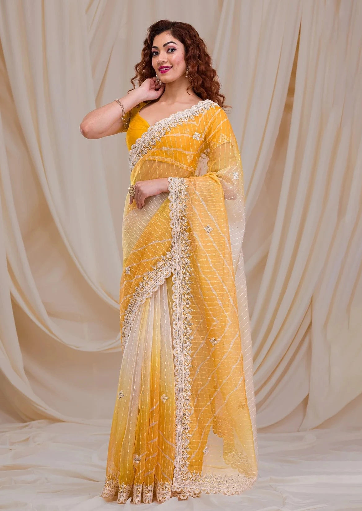 Premium Georgette Saree With Thread Work & Embroidery Border