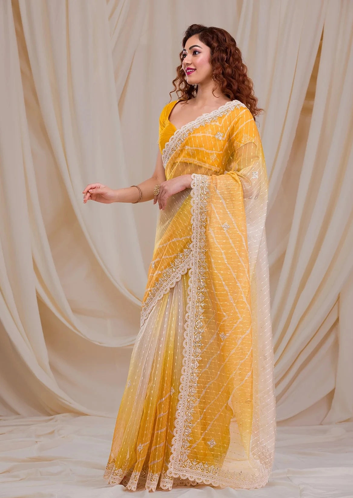 Premium Georgette Saree With Thread Work & Embroidery Border