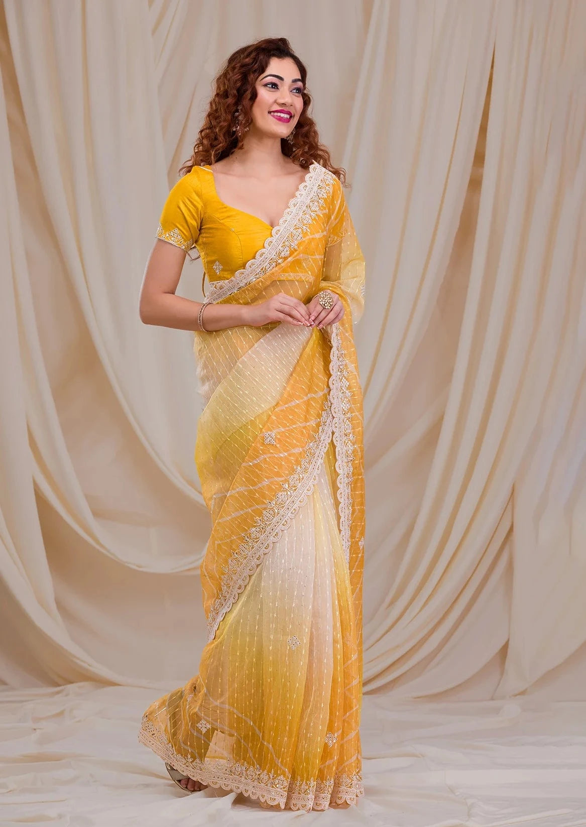 Premium Georgette Saree With Thread Work & Embroidery Border