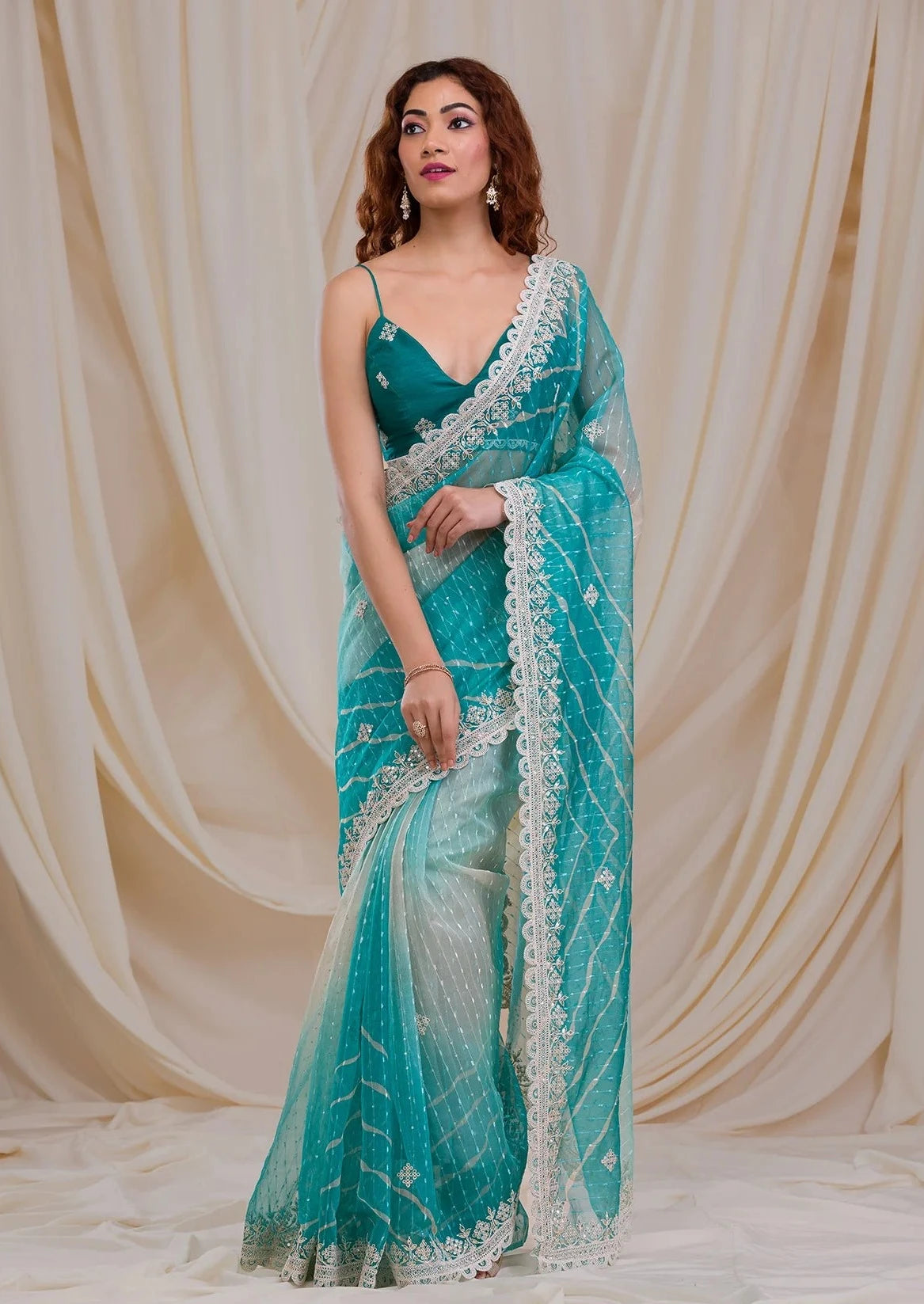 Premium Georgette Saree With Thread Work & Embroidery Border