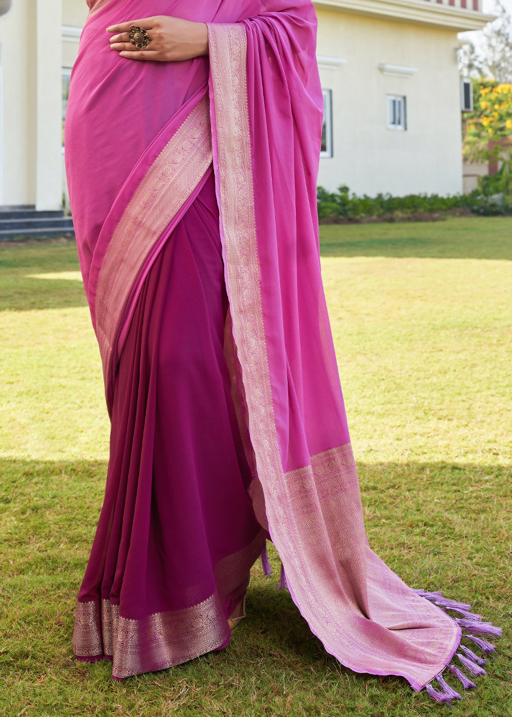 Hopbush Pink Woven Georgette saree