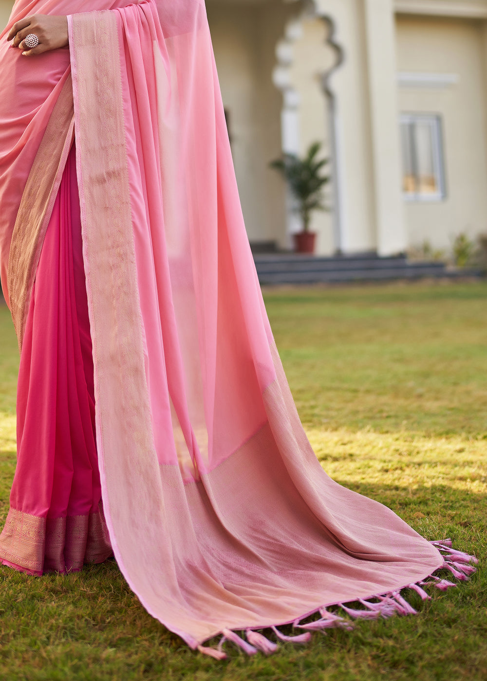 Charm Pink Woven Georgette saree