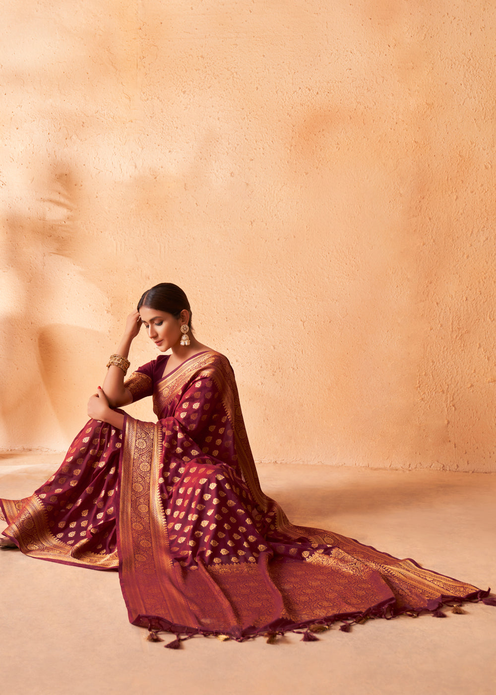 El Salva Brown Woven Georgette Saree