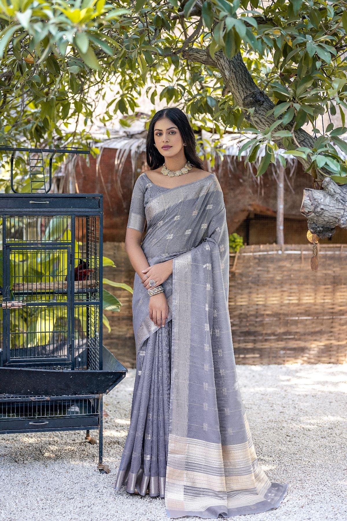 Waterloo Grey Cotton Saree