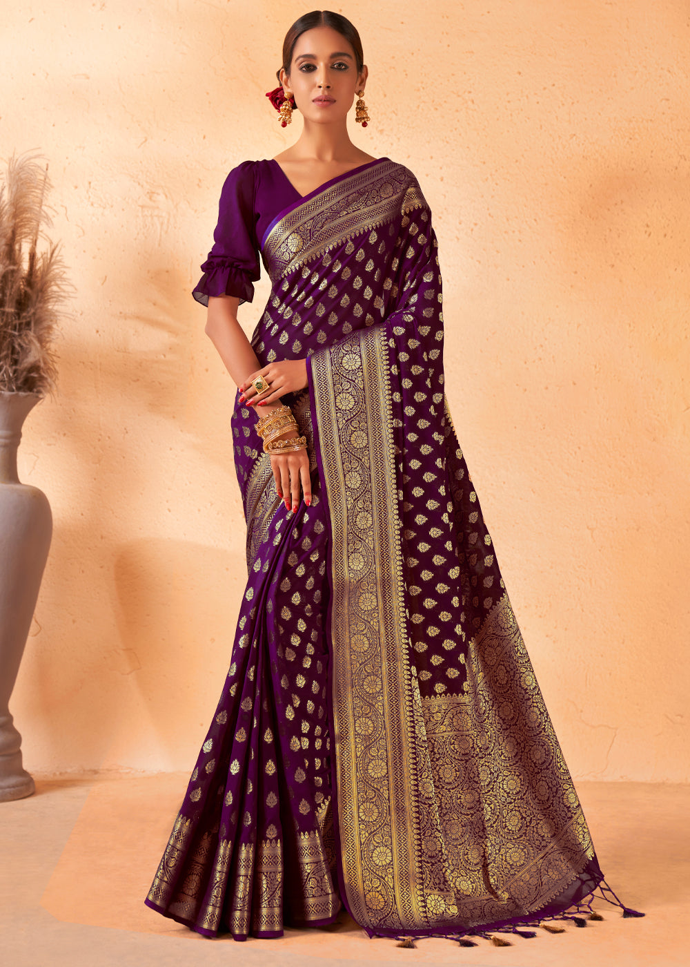 Finn Purple Woven Georgette Saree