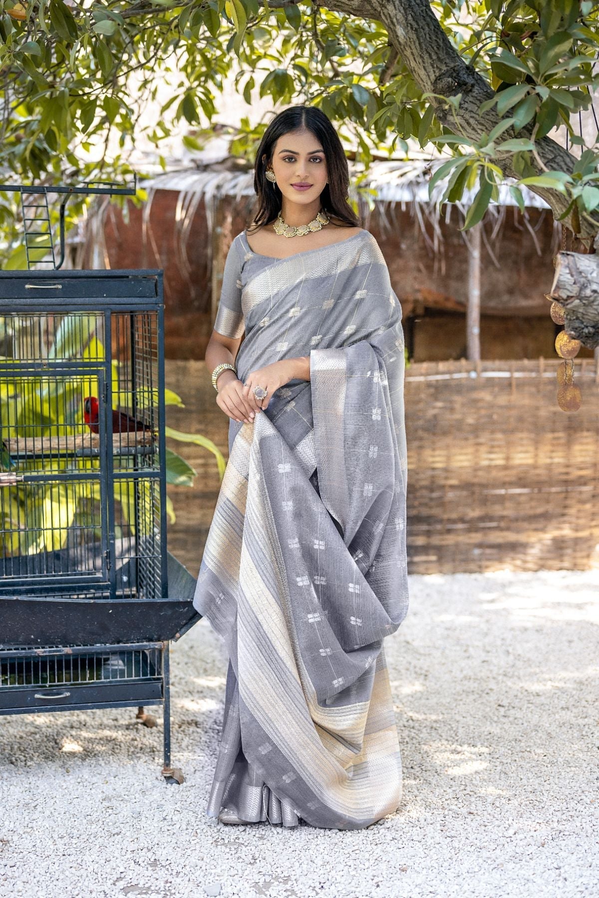 Waterloo Grey Cotton Saree