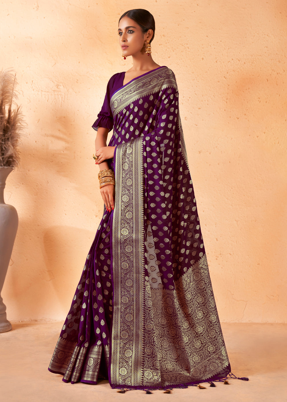 Finn Purple Woven Georgette Saree