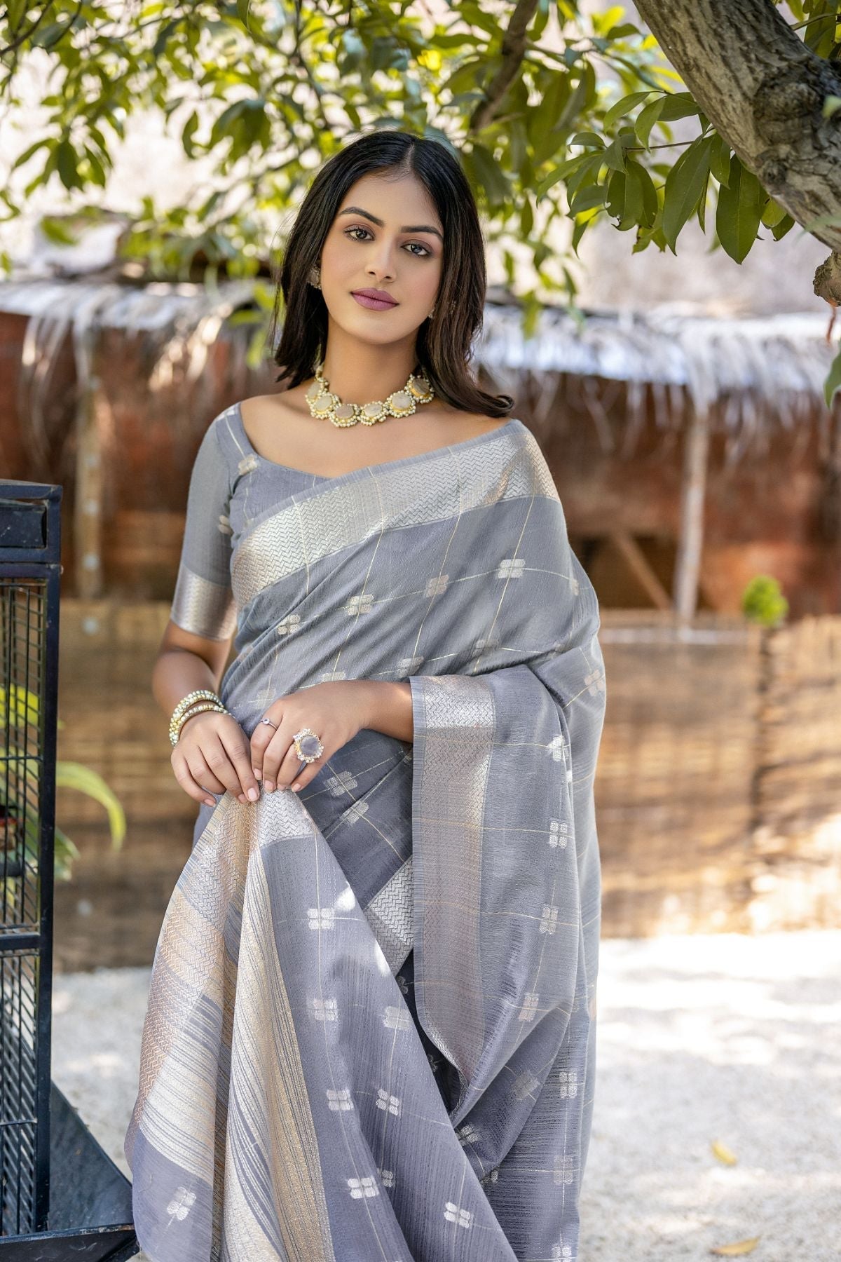 Waterloo Grey Cotton Saree