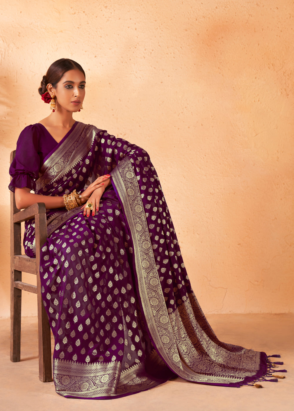 Finn Purple Woven Georgette Saree