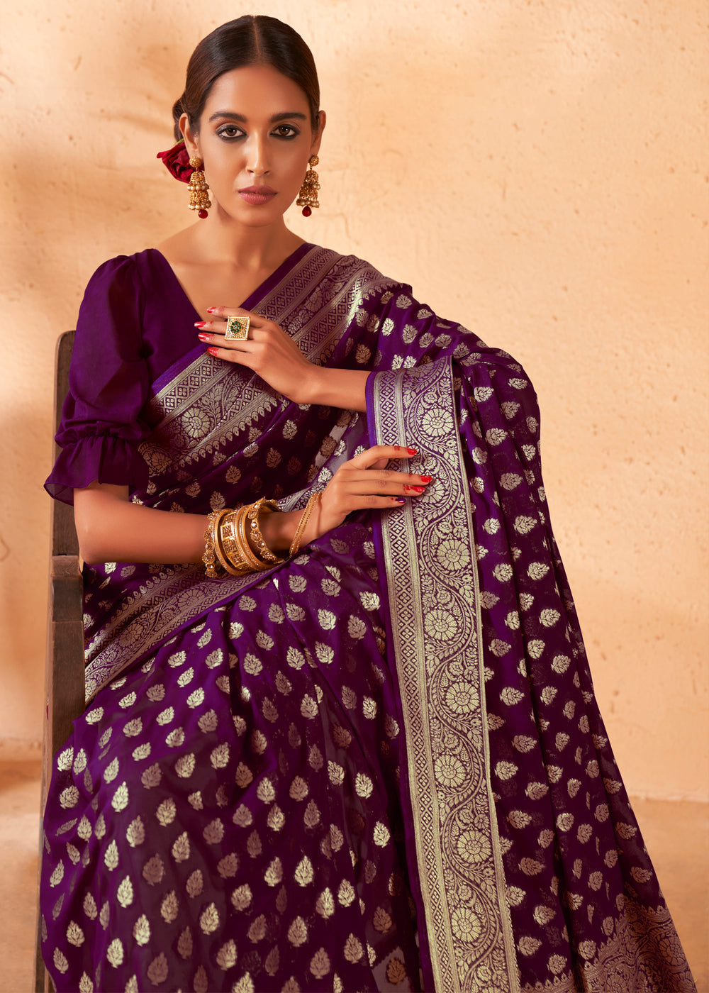 Finn Purple Woven Georgette Saree