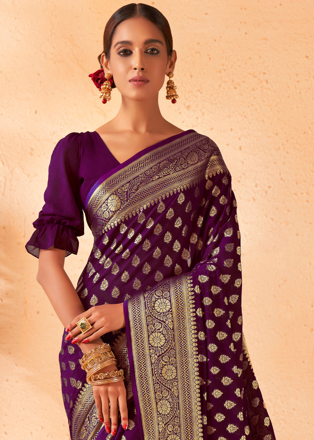 Finn Purple Woven Georgette Saree