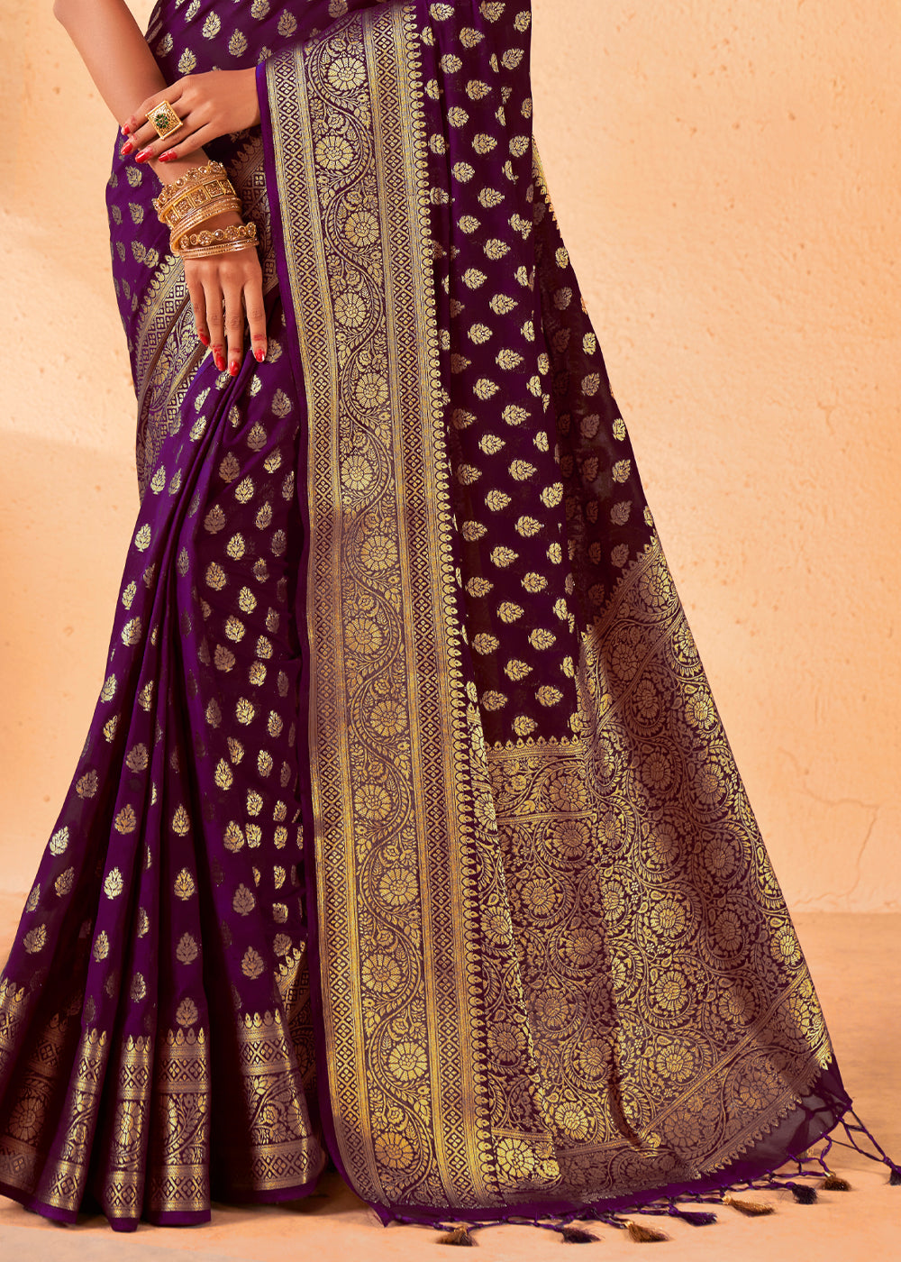 Finn Purple Woven Georgette Saree